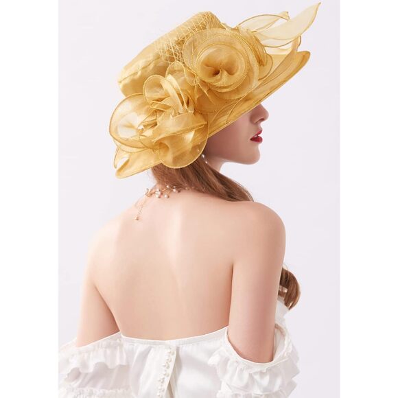 Women’s Organza Church Tea Party Wedding Fascinator Hat Uv-anti Wide Brim 5259